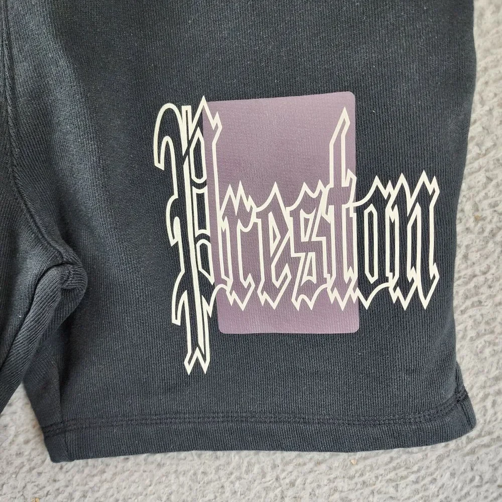 Heron Preston Color Blocks Logo Print Sweat Shorts Men's S Black Gray Pockets~ - Picture 4 of 14